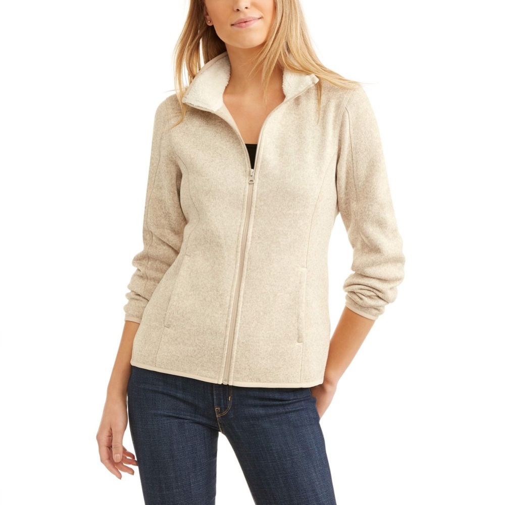 Swiss tech tan knit fleece lined zip up jacket sz M